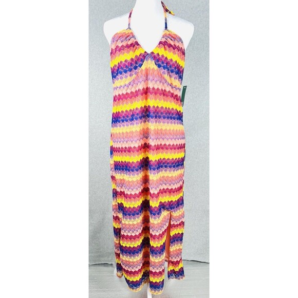 Wild Fable Maxi Dress Womens XL Colorful Crochet Bodycon Gown Tie Neck Boho - Picture 2 of 16